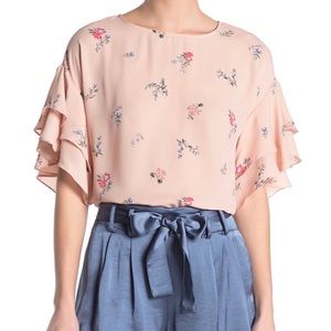 Vince Camuto | Light Pink Floral Tiered Ruffle Top